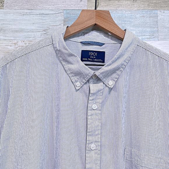 1901 Slim Fit Short Sleeve Seersucker Shirt White Black Stripe Mens XXXLT 3XLT - Picture 2 of 6